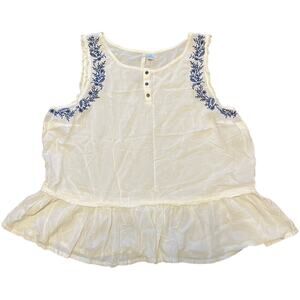 Lauren Conrad White Rayon Boho Embroidered Sleeveless Blouse Sz XL